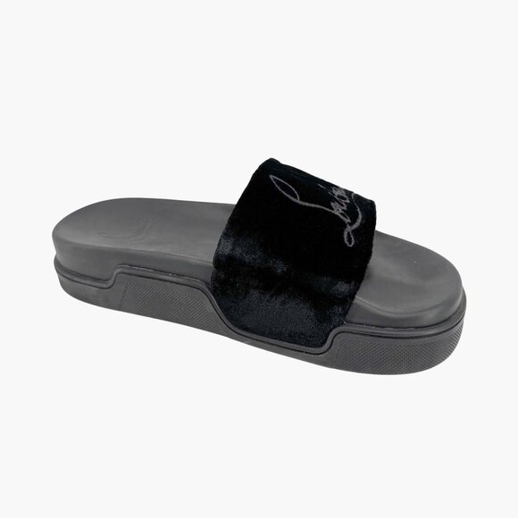 Christian Louboutin 'Navy Pool' Slide Sandals Size 37 US 7 Black Velvet Logo 35 - Picture 11 of 12